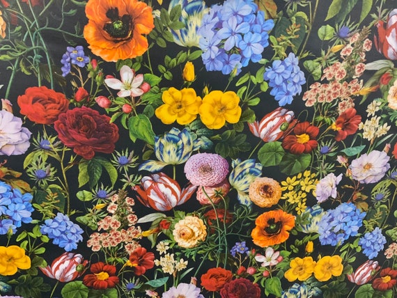 Oilcloth Fabric, Exclusive Morris Designs, Noir Floral,  PVC coated Cotton, Superb Quality, Per Meter
