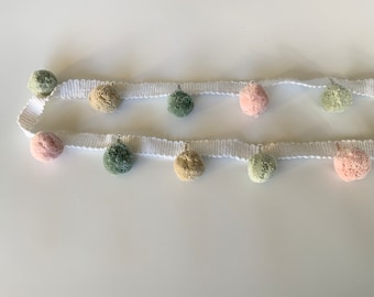 Frange à pompons en édition limitée, rose, vert, jute et genévrier 100 % coton, superbe qualité, au mètre