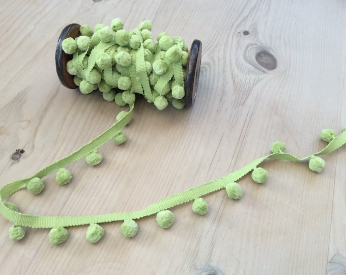 Lime Green  Bobble Trim Fringe 100% Cotton, Per Meter