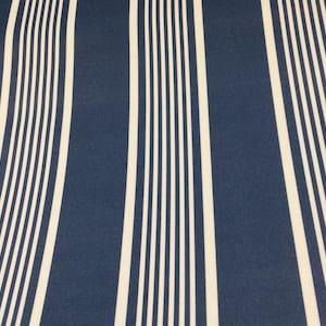 Oilcloth Fabric, PVC Coated, Regatta French Ticking Stripe, Inky Blue, Per Meter