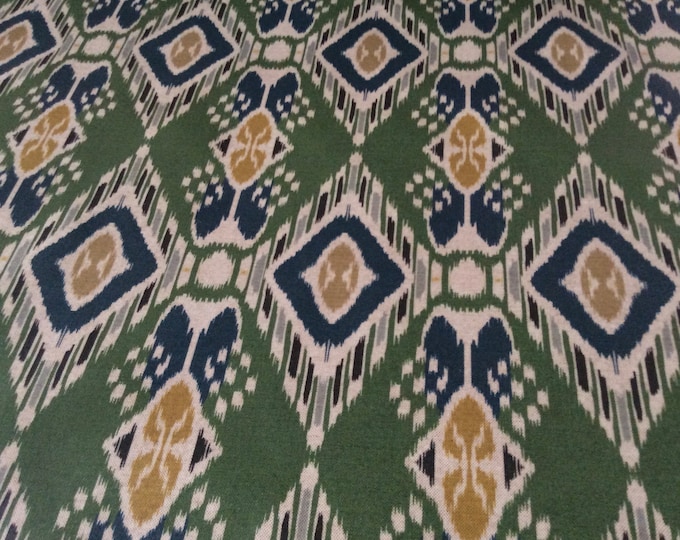 Oilcloth Fabric, PVC Coated, Exclusive Morris Designs, Casablanca in Sap Green, Indigo & Gold, Per Meter