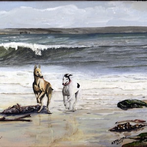 Journée à la plage - carte de voeux vierge - lévrier - chien - paysage - plage