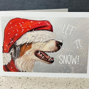 Winters Tail no 3 - Carte de Noël de l'artiste Kay Stewart, chien mignon, carte de Noël drôle de chien, lévrier, neige