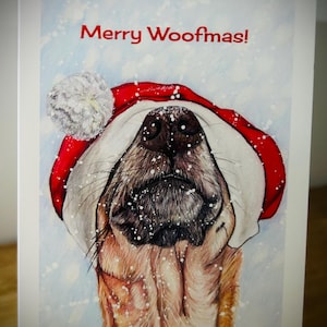 Winters Tail no 2 - Weihnachtskarte von Künstlerin Kay Stewart süße Weihnachtskarte Hund Weihnachtskarte lustige Hundekarte Windhund - Nikolausmütze - Weihnachtsmann -