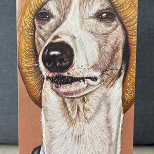 Cartão de felicitações, cartão de aniversário, dia dos pais, dia das mães, novo emprego, parabéns, galgo, cartão engraçado, cartão fofo, olhar de lado