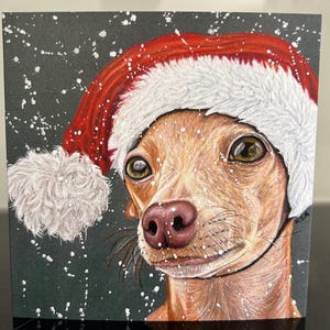 Christmas Card, Whippet, Santa, Snow, Cute, Funny, Blank Card,