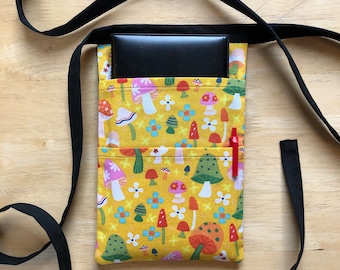 Handmade Server Pouch Apron – Sunshine Mushroom Print, 3-Pocket Fanny Pack