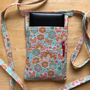 Handmade Server Apron Pouch – Pastel Butterfly Mushroom Print, 3 Pocket Fanny Pack