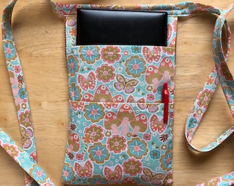 Handmade Server Apron Pouch – Pastel Butterfly Mushroom Print, 3 Pocket Fanny Pack