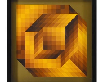 Victor Vasarely (1908-1997), "Axo-44 (1968)" Impresión en heliograbado enmarcado con carta de autenticidad