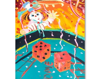 Paul Blaine Henrie Original Oil Painting: "7 Come 11" Clown & Dice