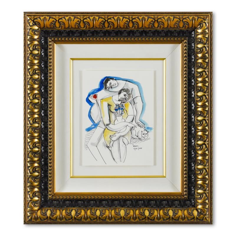 Yuroz, Framed Original Mixed Media Watercolor Painting, Hand Signed with Letter of Authenticity.
