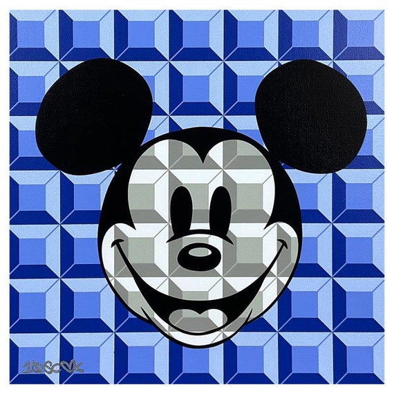 Blue 8-bit Mickey Mouse Canvas Art - Signed Limited Edition - Etsy
