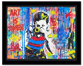 Nastya Rovenskaya, "Say Cheese" Framed One-of-a-Kind Mixed Media, Hand Signed with Letter of Authenticity.