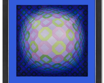 Victor Vasarely (1908-1997), "Okta - Pos de la série Structures Universelles De L'Octogone" Framed 1975 Heliogravure Print