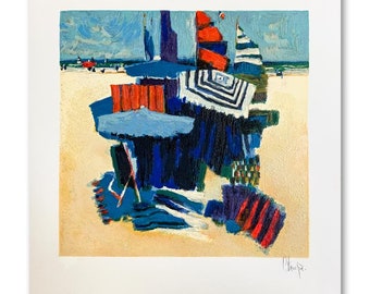 Claude Fauchere, "Beach Hideout" Hand Signed Limited Edition Serigraph on Paper with Letter of Authenticity.5643