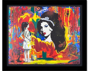 Nastya Rovenskaya, "Amy Winehouse" Framed One-of-a-Kind Mixed Media, Hand Signed with Letter of Authenticity.