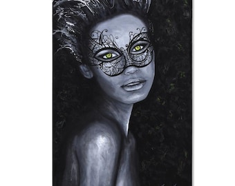 Trevor Mezak Original Acrylic Painting: Woman with Mask, Gallery Wrapped Canvas (30x48)