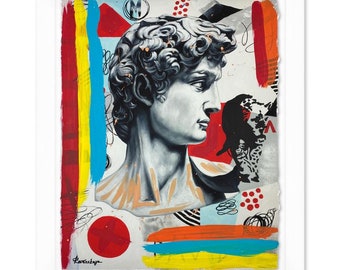 Nastya Rovenskaya, "David" Framed One-of-a-Kind Mixed Media, Hand Signed with Letter of Authenticity.