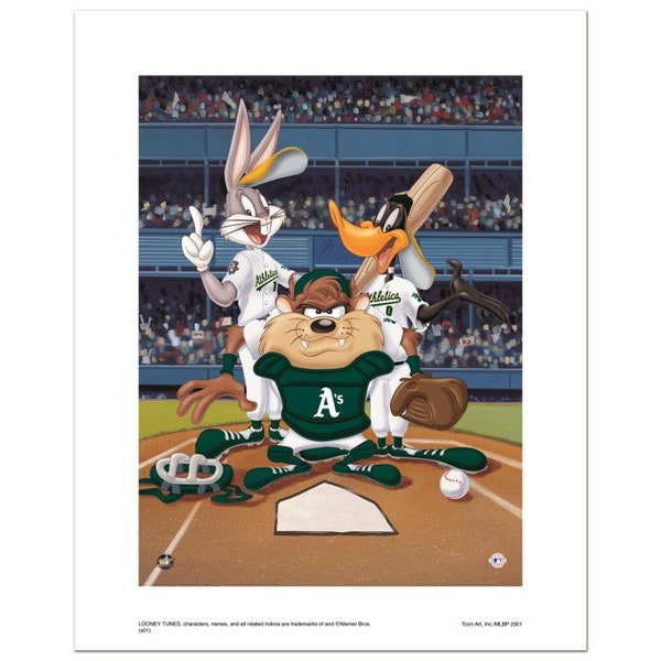 Numbered Limited Edition Giclee from Warner Bros., "At the Plate (Athletics)" with Certificate of Authenticity.
