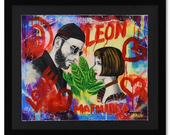 Nastya Rovenskaya, "Leon" is the Answer" Framed One-of-a-Kind Mixed Media, Hand Signed with Letter of Authenticity.