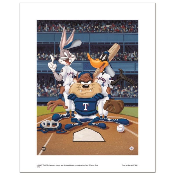 Numbered Limited Edition Giclee from Warner Bros., "At the Plate (Rangers)" with Certificate of Authenticity.