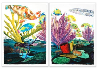 Wyland "Coral Reef Life" Limited Edition Giclee Diptych on Canvas