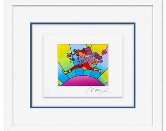 Peter Max, &quot;Flower Jumper Over Sunrise on Blends I&quot; Framed Limited Edition Lithograph, Numbered and Hand Signed.