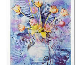Yankel Ginzburg 'Rhapsody In Blue' Serigraph: Signed Limited Edition Floral Art
