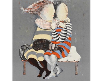 Graciela Rodo Boulanger, &quot;Sister With Cat&quot; Limited Edition Lithograph with Letter of Authenticity