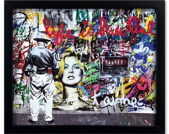 DEATH NYC Hand Signed Street Art Print Framed Large 16x20 in With