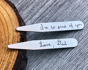 Custom Handwriting Collar Stays Engraved Handwritten or Font Anniversary Wedding Groom Groomsmen Signature Gift Boyfriend Dad Son Brother