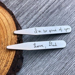 Custom Handwriting Collar Stays Engraved Handwritten or Font Anniversary Wedding Groom Groomsmen Signature Gift Boyfriend Dad Son Brother