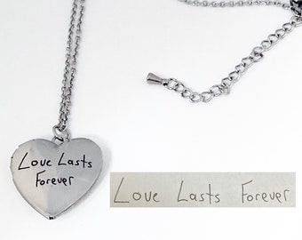 Custom Handwriting Locket • Handwriting Jewelry • Personalized Gift • Handwritten • Engraved Heart Locket Necklace • Signature Necklace