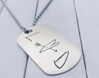 Your Handwriting Handwritten or Font Dog Tag Key Chain or Necklace Custom Unique Personalized Gift Necklace Dad Memorial Children's Writing