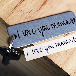 Custom Engraved Steel Keychain - Handwriting or Font. Handwritten Personalized Gift for Him or Her. Husband Boyfriend Dad Guy Son Christmas