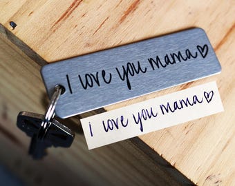 Custom Engraved Steel Keychain - Handwriting or Font. Handwritten Personalized Gift for Him or Her. Husband Boyfriend Dad Guy Son Christmas