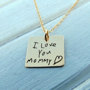 Handwritten Engraved Bar Necklace: Gold Filled Sterling Silver Personalized Pendant