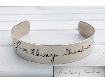 Handwriting Bracelet Sterling Silver Engraved Cuff Beautiful Custom Personalized Womens Girls Gift Ideas for Her Jewelry Christmas mom