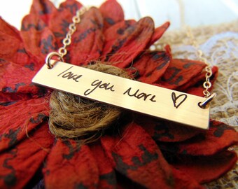 Collier d’écriture manuscrite, signature personnalisée ou police.  Siver, Or, Collier de barre en or rose, Cadeau de Noël, Cadeaux de mères, Découpe laser