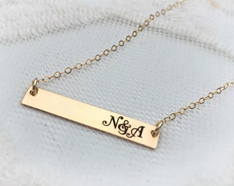 Personnalisé Gravé Collier Custom Text Name Necklace Initial Necklace Yellow Gold Gold Gold Sterling Christmas Gift Unique