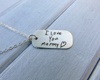 Bijoux manuscrits Personnalisé Soudamés Pendentif Collier Mini Dog Tag Silver Gold Handwriting or Font Birthday Wife Girlfriend Mom Daughter
