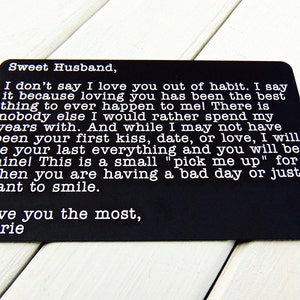 Cartera grabada Insertar tarjeta aniversario regalo marido esposa padre día del día del día personalizado personalizado nota única novio novio novia
