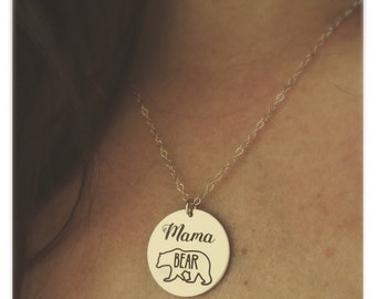 Mama Bear Necklace Baby Bear Yellow Gold Gift for Mom Baby Shower Pregnancy Hospital Present Momma Mom Wife Girlfriend Daughter Friend Mama Bear