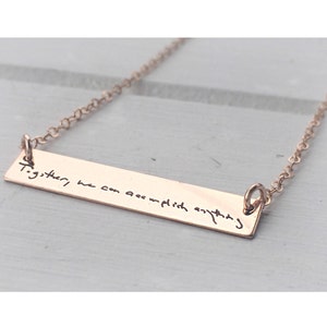 Rose Gold Horizontal Bar Necklace - Custom Engraving for Mom or Girlfriend - Your Handwriting Handwritten or Font Christmas Gift Wife Her