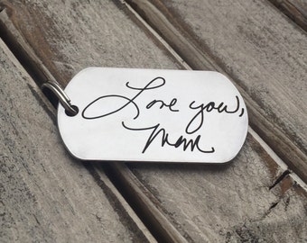 Porte-clés ou collier personnalisé avec écriture manuscrite - Porte-clés ou collier personnalisé gravé, commémoratif ou cadeau
