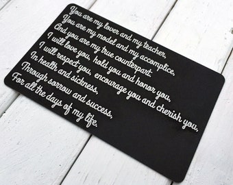 Wedding Vows Engraved Wallet Insert Wallet Card Anniversary Gift Husband Wife Gift Father's Day Gift Custom Personalized Unique Bride Groom