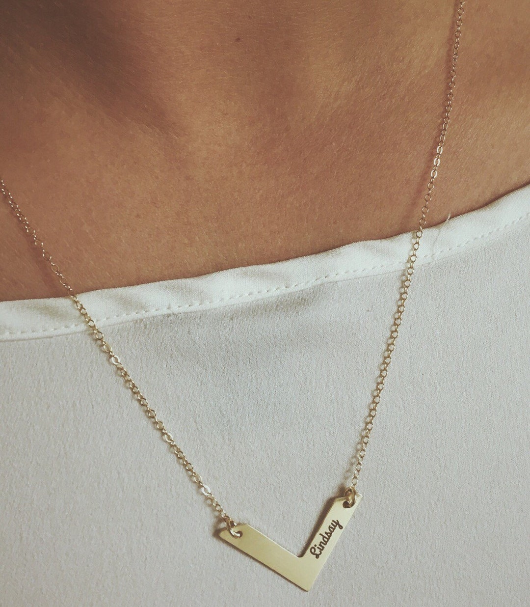 Personalized Gold Filled Chevron Necklace Simple V Necklace - Etsy