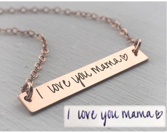 Custom Handwriting Jewelry Your Handwriting Necklace Personalized Handwritten or Font Bar Mom Daughter Girlfriend Wife Valentine Gift Her