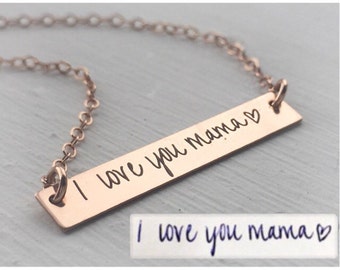 Custom Handwriting necklace • Handwriting jewelry • Personalized Gift • Handwritten or Font • Engraved Bar Necklace • Signature necklace